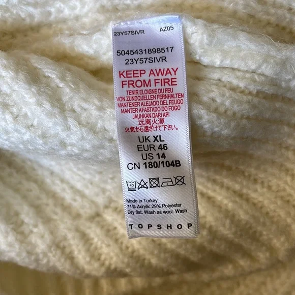 Topshop XL V Neck Sweater Knit Top Womens Ivory Drop Shoulder NWT - Picture 3 of 3